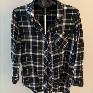 Athleta Women’s Dark Blue Green White 100% Cotton Plaid Shirt Medium